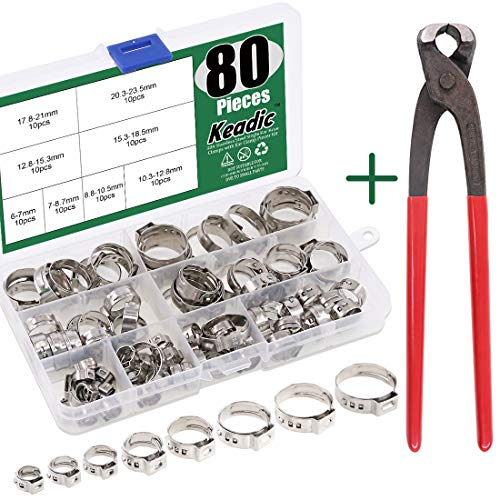Hilitchi 70pcs Stainless Steel Single Ear Hose Clamps with Ear Clamp Pincers Kit 
